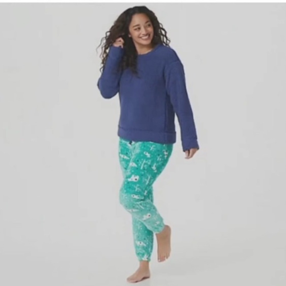 NWT Muk Luks Womens 2X Blue Sherpa Pullover Crew Neck‎ Oversized Cozy Sweatshirt